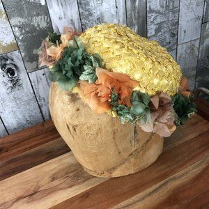 vintage women’s hat straw floral cottage core Union Made Tag Emme Boutique